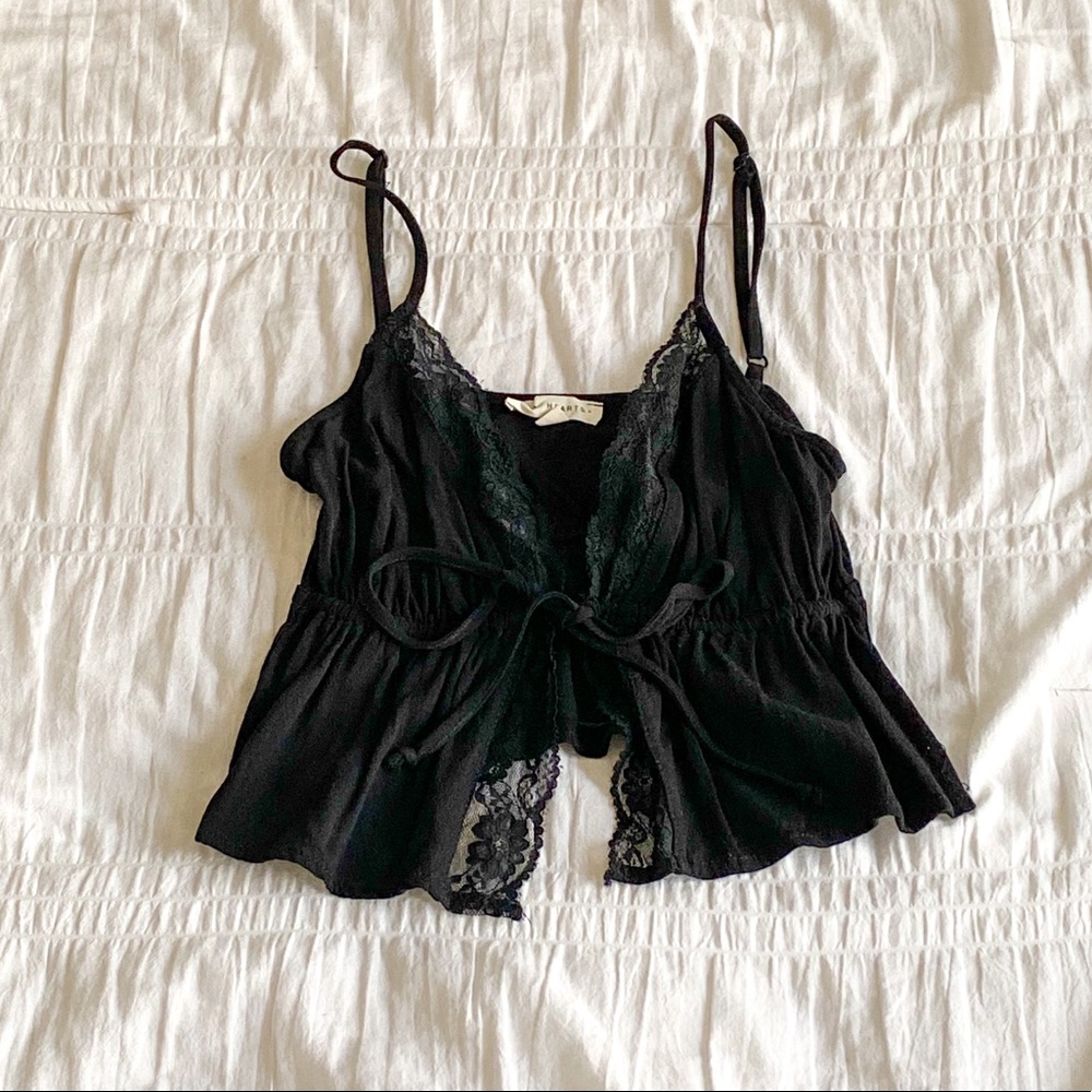 PACSUN LA HEARTS Black Lace Front Tied Cropped Tank Top Women’s Extra-small